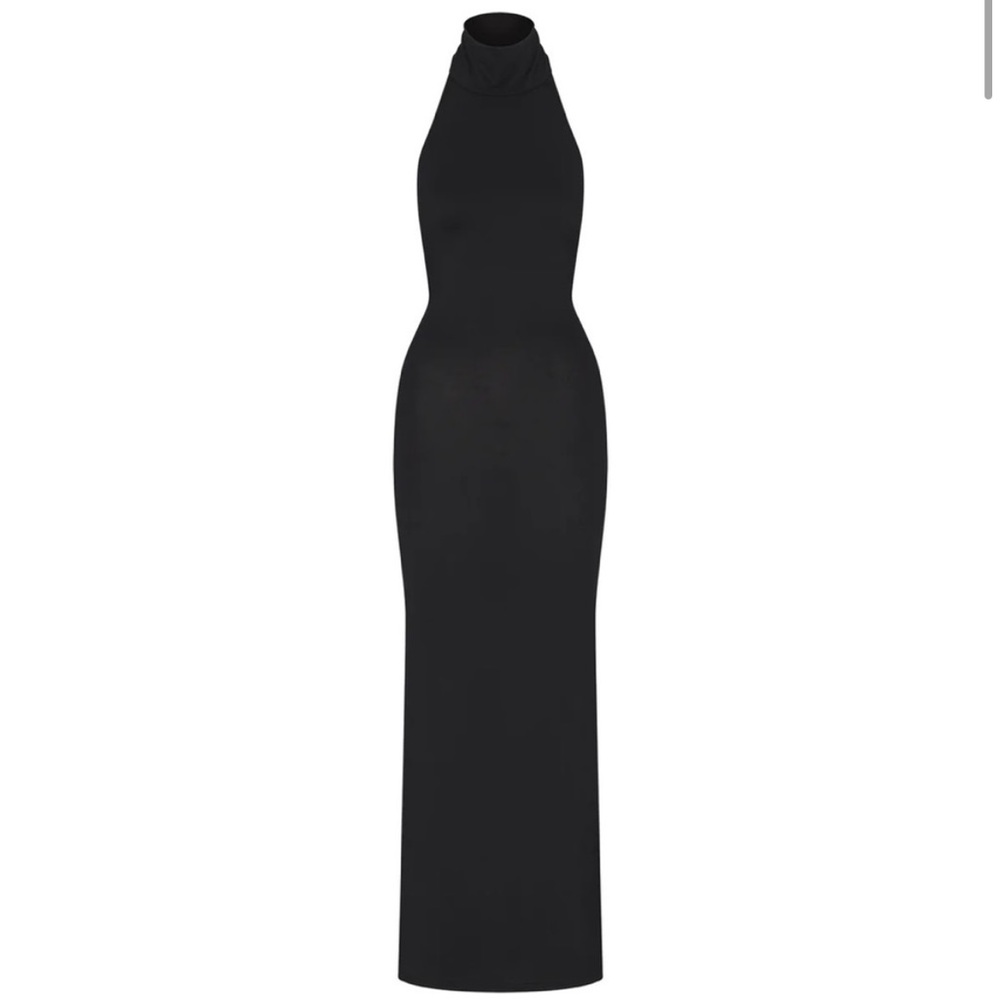 Skims Smooth Lounge Low Back Halter Dress XXS in Onyx